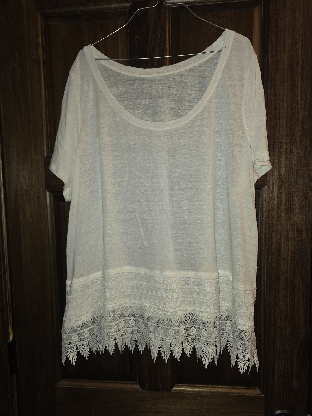 Lane Bryant White Short Sleeve Lace-Hem Tunic